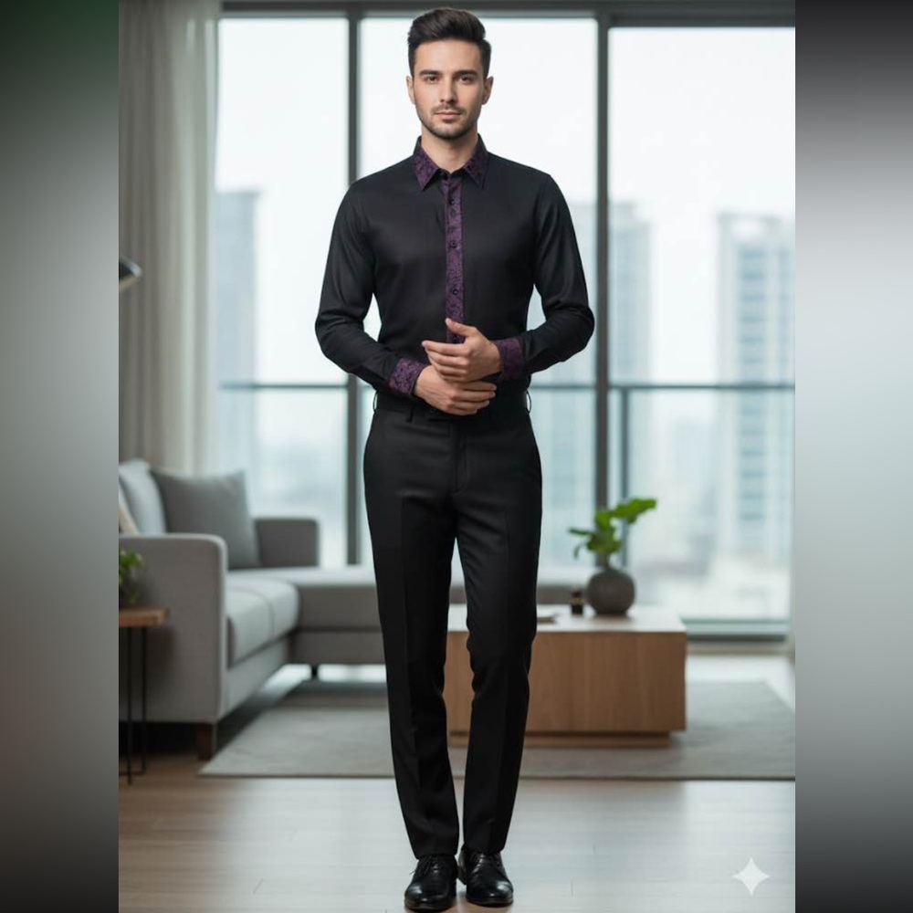 Stylish Black Dress Shirts with Purple and Gray Accents